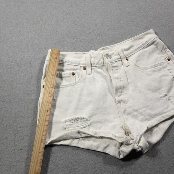 Levis 501 Cut-off‎ Shorts Womens 26 White High Rise Denim Button Fly Raw Hem - Picture 2 of 10